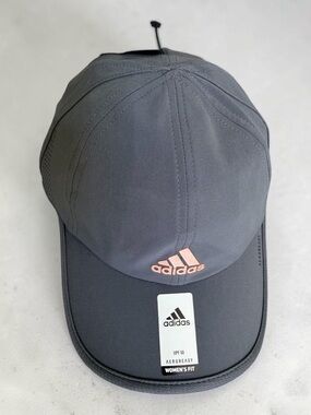 Adidas Aeroready Women’s Superlite Cap Hat Grey Pink Logo One Size UPF 50 NWT